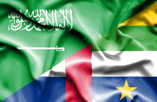 Waving flag of Central African Republic and Saudi Arabia — Stock Photo, Image