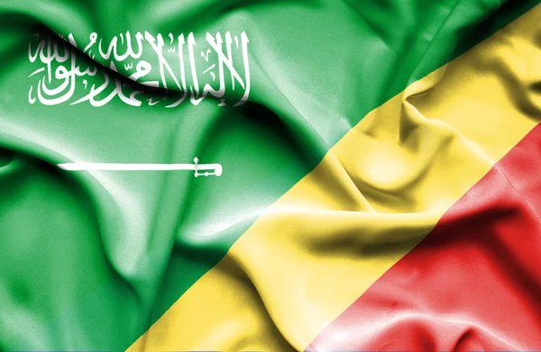 Waving flag of Congo Republic and Saudi Arabia — Stock Photo, Image