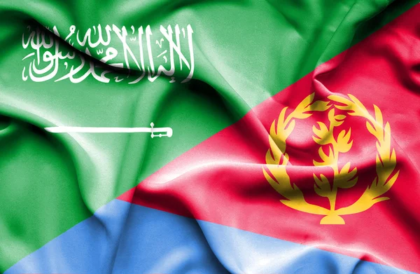 Waving flag of Eritrea and Saudi Arabia — Stock Photo, Image