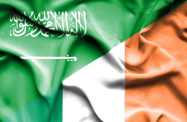Waving flag of Ireland and Saudi Arabia — Stock Photo, Image