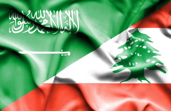 Waving flag of Lebanon and Saudi Arabia — Stock Photo, Image