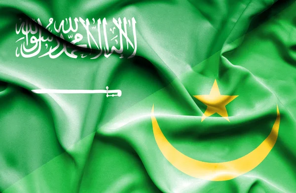 Moritanya ve Suudi Arabistan bayrağı sallayarak — Stok fotoğraf