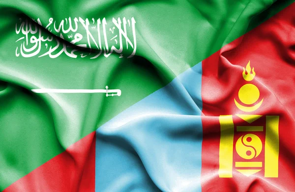 Mongoliet och Saudiarabien viftande flagga — Stockfoto