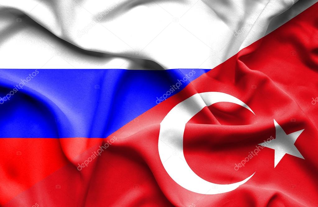 Waving flag of Turkey and Russia