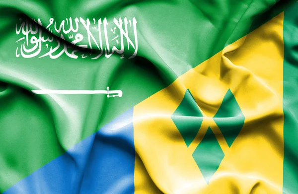 Waving flag of Saint Vincent and Grenadines and Saudi Arabia — Stock Photo, Image