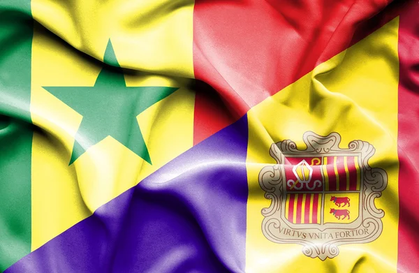 Waving flag of Andorra and Senegal — Stock Photo, Image