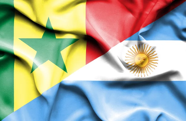 Waving flag of Argentina and Senegal — Stock Photo, Image