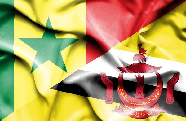 Sventolando bandiera del Brunei e del Senegal — Foto Stock