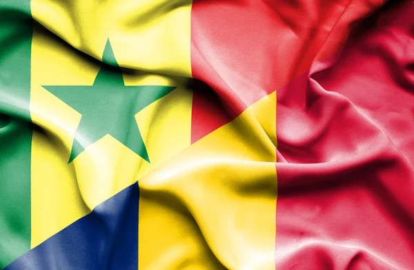 Waving flag of Chad and ,Senegal — Stock Photo, Image