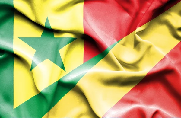 Waving flag of Congo Republic and Senegal — Stock Photo, Image