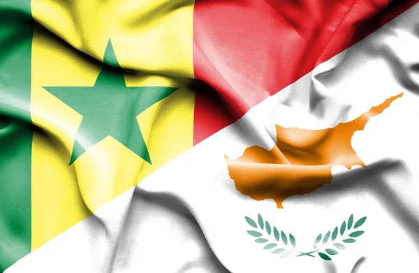 Waving flag of Cyprus and Senegal — Stock Photo, Image