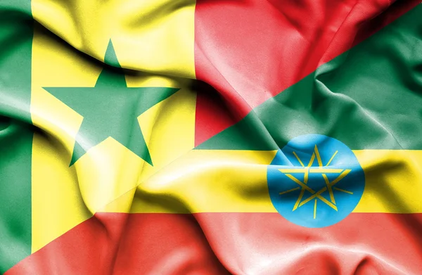 Flagge von Äthiopien und Senegal schwenken — Stockfoto