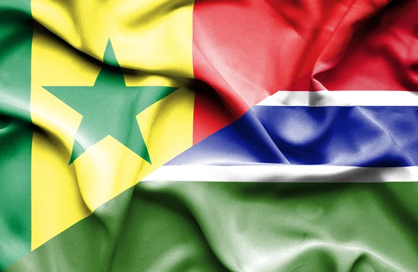 Bandiera sventolante di Gambia e Senegal — Foto Stock