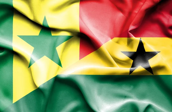 Waving flag of Ghana and Senegal — Stock Photo, Image