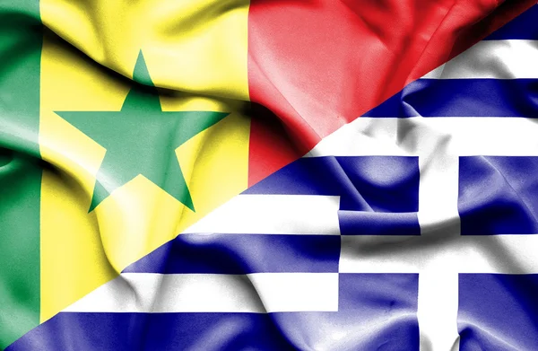 Waving flag of Greece and Senegal — Stock Photo, Image