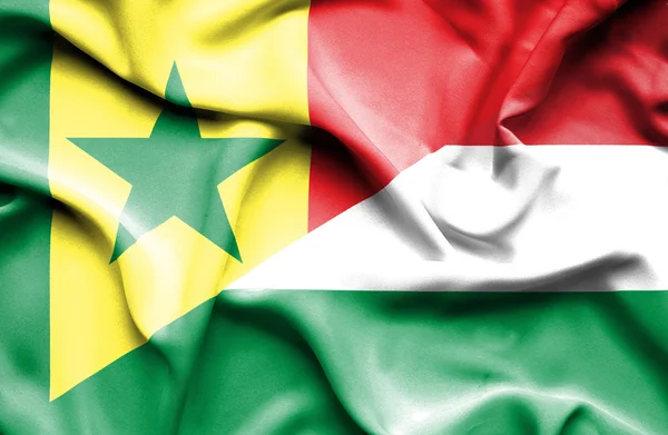 Waving flag of Hungary and Senegal — Stock Photo, Image