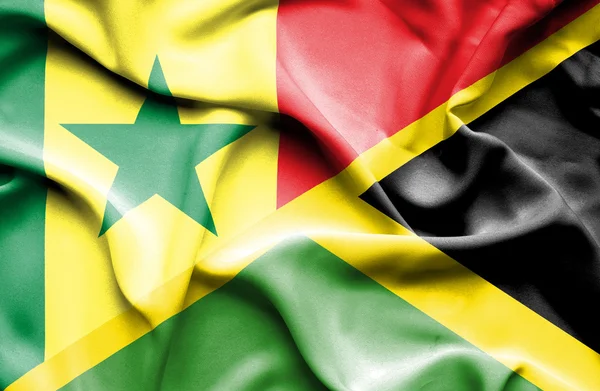 Bandeira ondulada da Jamaica e Senegal — Fotografia de Stock