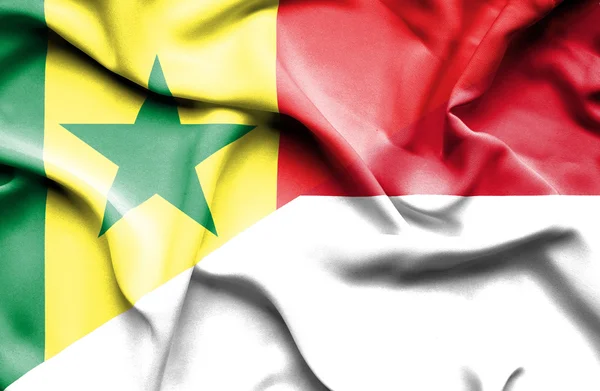 Waving flag of Monaco and Senegal — Stock Photo, Image