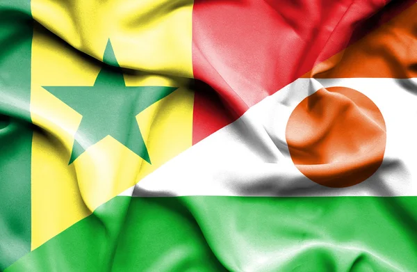 ニジェール、セネガルの旗を振っています。 — ストック写真