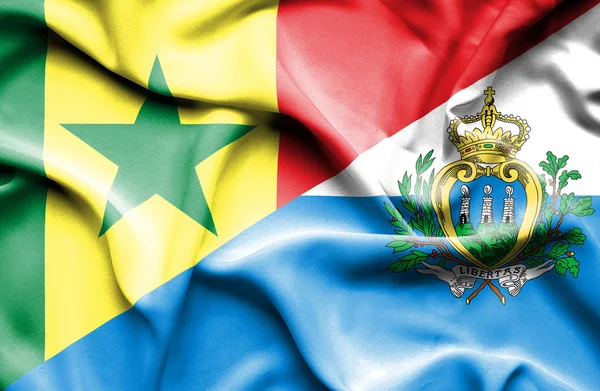 圣马力诺和塞内加尔那飘扬的旗帜 — 图库照片