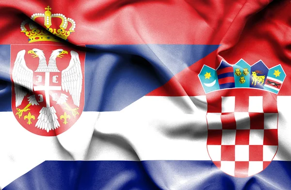 Waving flag of Croatia and Serbia — Stock Photo, Image