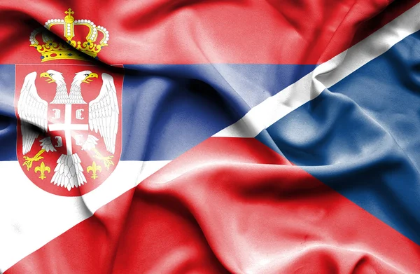 チェコ共和国・ セルビアの旗を振っています。 — ストック写真