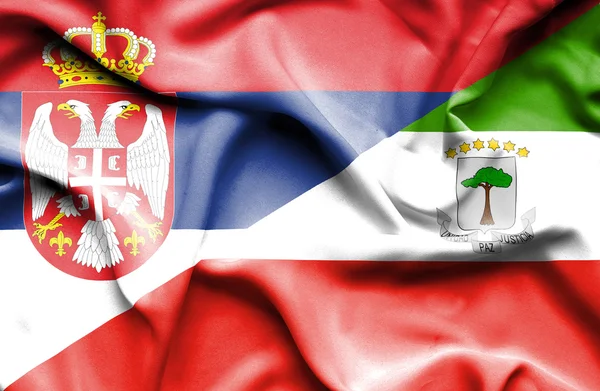 Waving flag of Equatorial Giuinea and Serbia — Stock Photo, Image