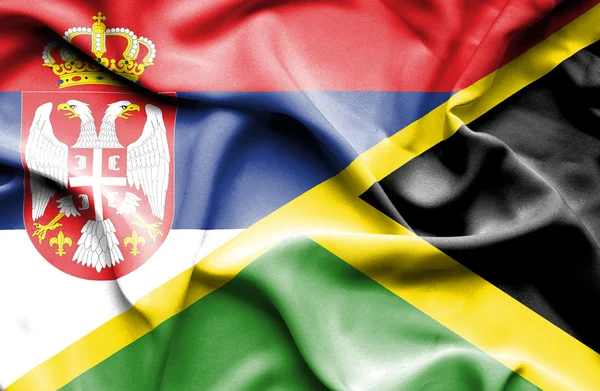 Bandeira ondulada da Jamaica e da Sérvia — Fotografia de Stock