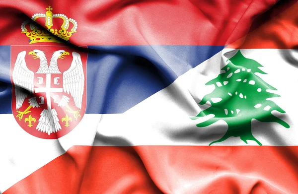 Wapperende vlag van Libanon en Servië — Stockfoto