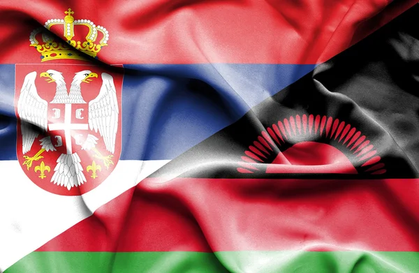 Waving flag of Malawi and Serbia — Stock Photo, Image