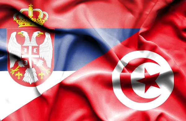 Bandera ondeante de Túnez y Serbia — Foto de Stock