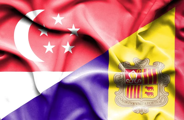 Bandeira ondulada de Andorra e, Singapura — Fotografia de Stock