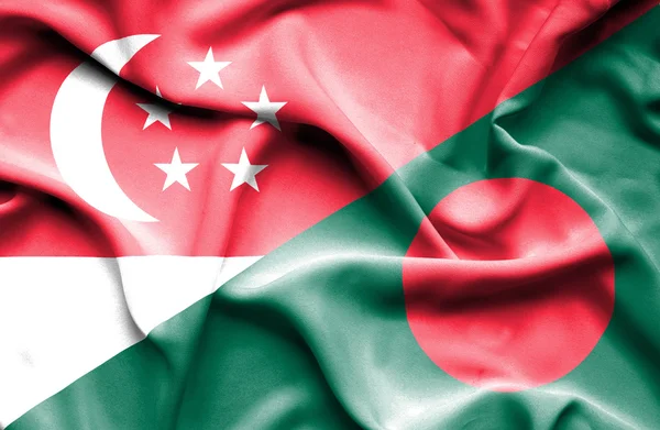 Waving flag of Bangladesh and Singapore — Stock Photo, Image