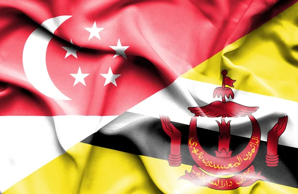 Sventolando bandiera del Brunei e Singapore — Foto Stock