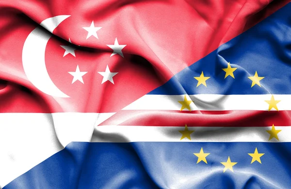 Waving flag of Cape Verde and Singapore — Stock Photo, Image