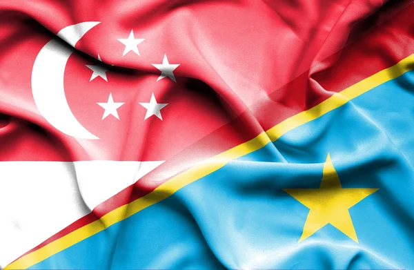 Bandeira da República Democrática do Congo e Singapura — Fotografia de Stock