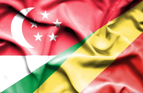 Bandeira ondulante da República do Congo e Singapura — Fotografia de Stock
