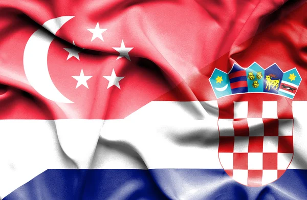Hırvatistan ve Singapur bayrağı sallayarak — Stok fotoğraf