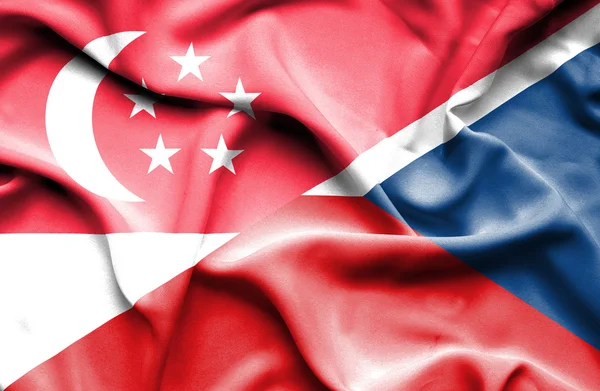 Mávání vlajkou České republiky a Singapur — Stock fotografie