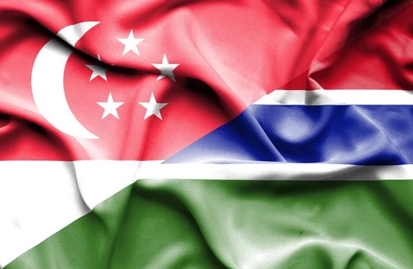 Ondeando la bandera de Gambia y Singapur —  Fotos de Stock