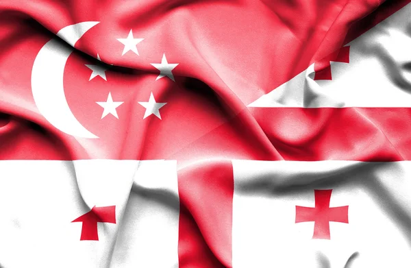 Bandera ondeante de Georgia y Singapur —  Fotos de Stock
