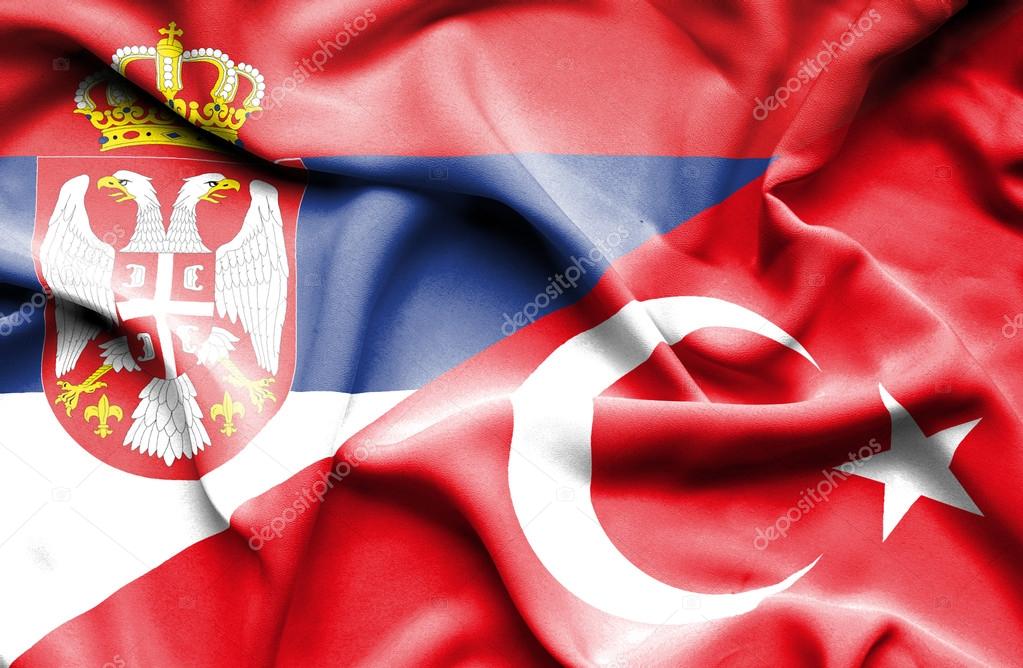 Waving flag of Turkey and Serbia