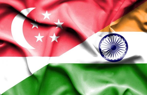 Розмахуючи прапором Індії та Сінгапуру — стокове фото