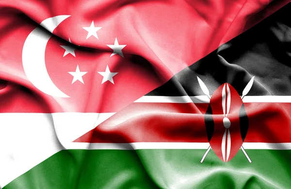 Kenya och singapore viftande flagga — Stockfoto