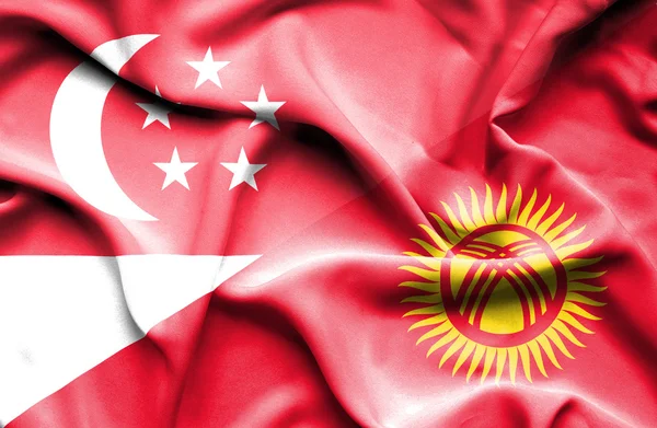 Bandera ondeante de Kirguistán y Singapur — Foto de Stock