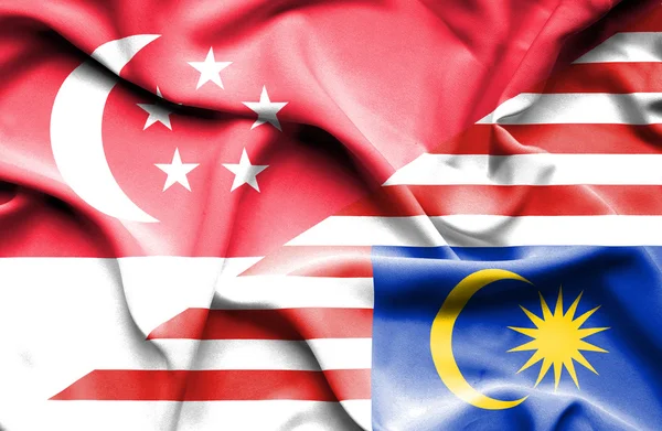 Waving flag of Malaysia and Singapore — Stock Photo, Image