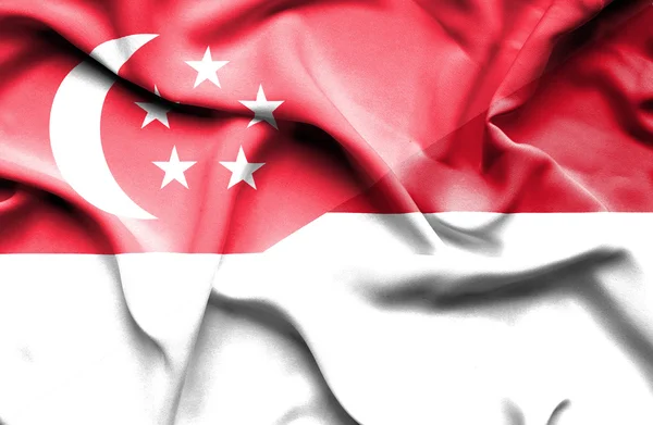 Wapperende vlag van monaco en singaporemachać flaga Monako i Singapuru — Stockfoto