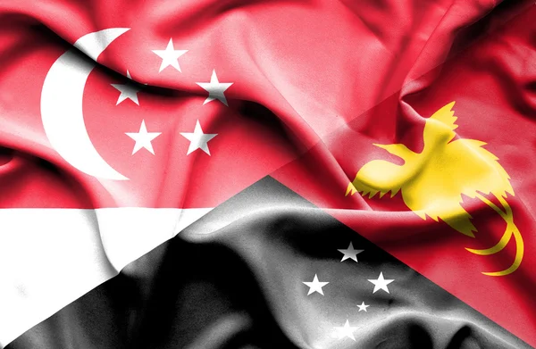 Papua Yeni Gine ve Singapur bayrağı sallayarak — Stok fotoğraf