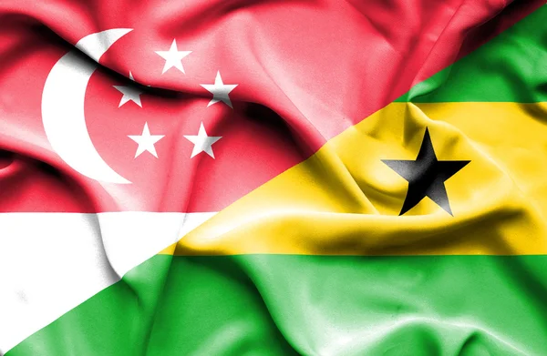 Flagge schwenkend von sao tome und principe und singapore — Stockfoto