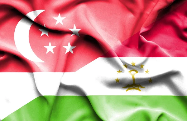 Sventolando bandiera del Tagikistan e Singapore — Foto Stock